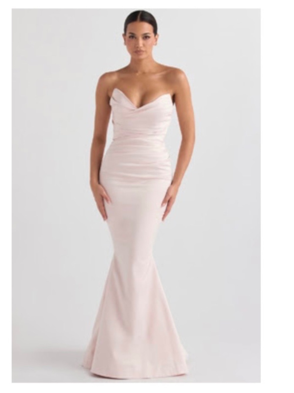 House of CB FLEUR Blush Satin Strapless Gown